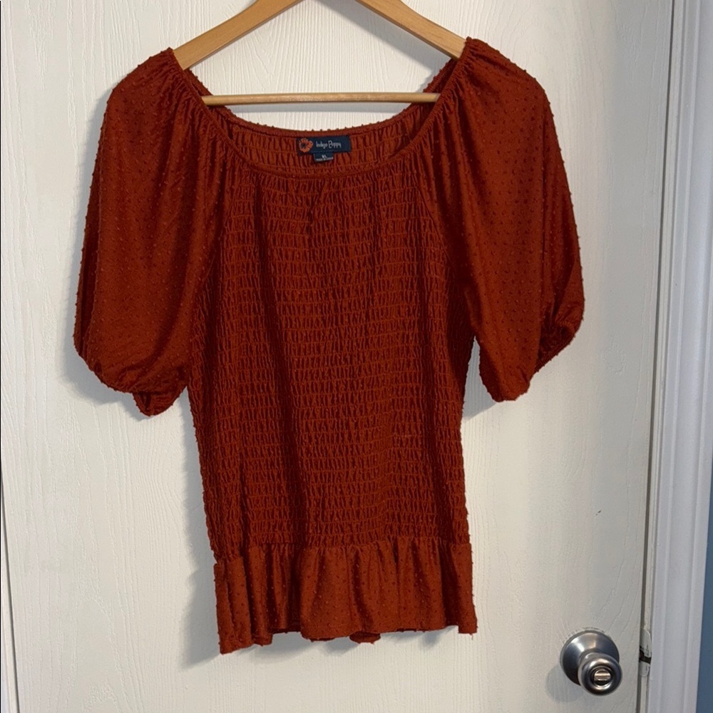 Chic Rust Smocked Blouse